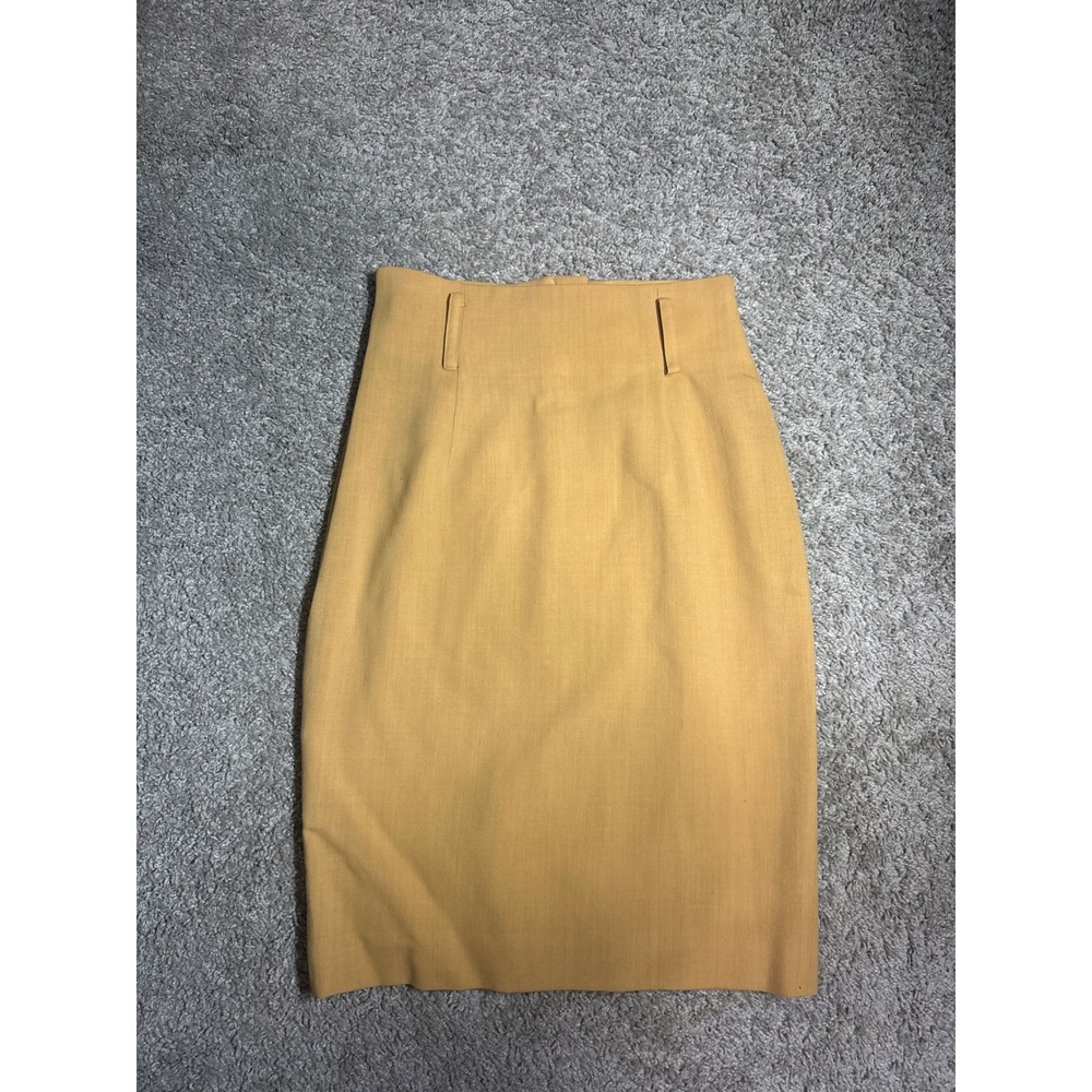 Vintage High Waisted Pencil Skirt Mustard Yellow Knee Length Woven Skirt size 2